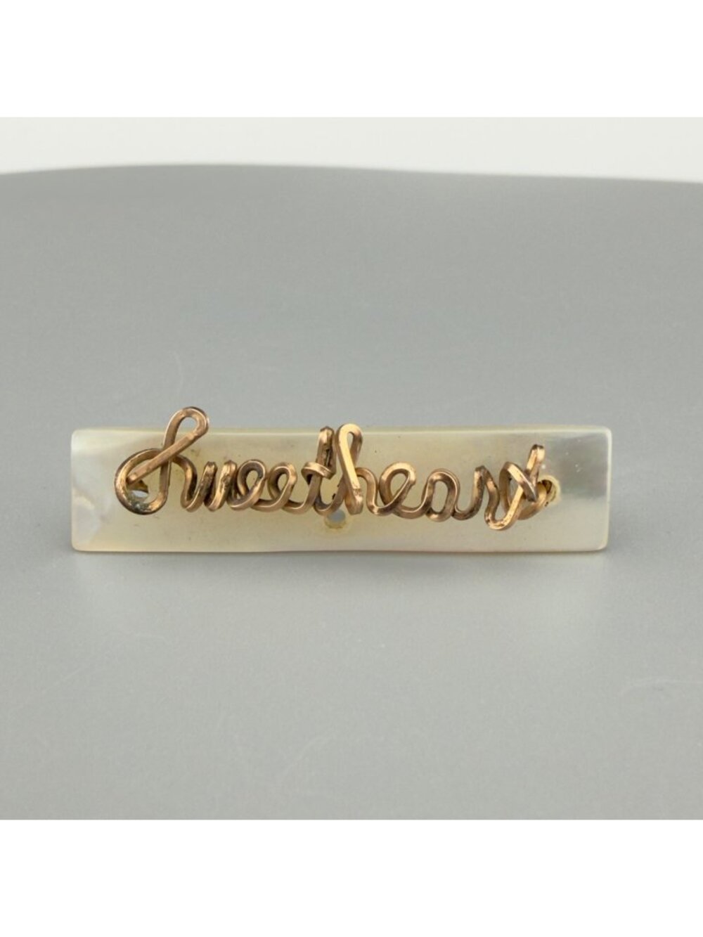 Vintage WWII Sweetheart Brooch Mother Of Pearl Gold Tone Wire